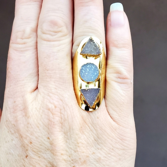 New Unique Titanium Druzy Adjustable Gold Ring. - Picture 5 of 16